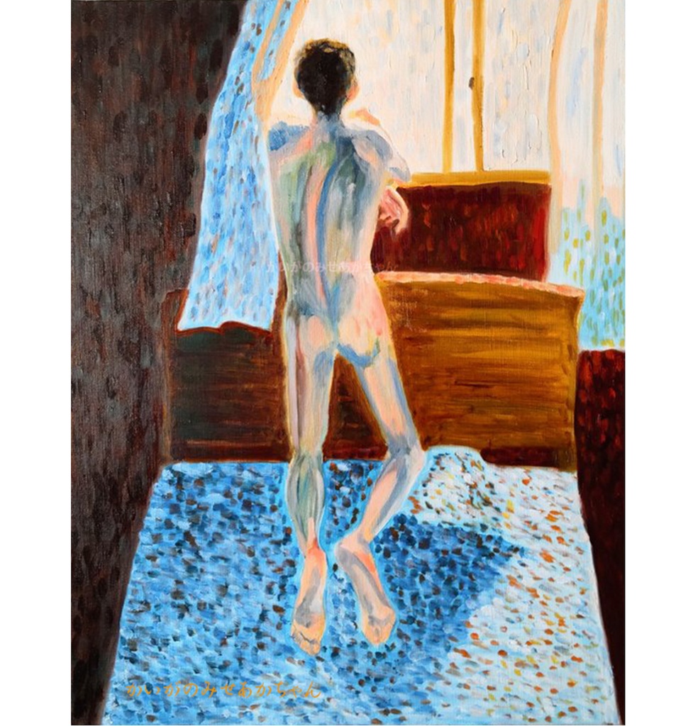41×53㎝「　窓の外を眺める男　」P10・油彩・原画