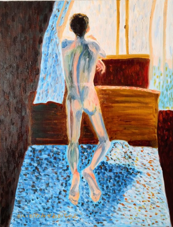 41×53㎝「 窓の外を眺める男 」P10・油彩・原画