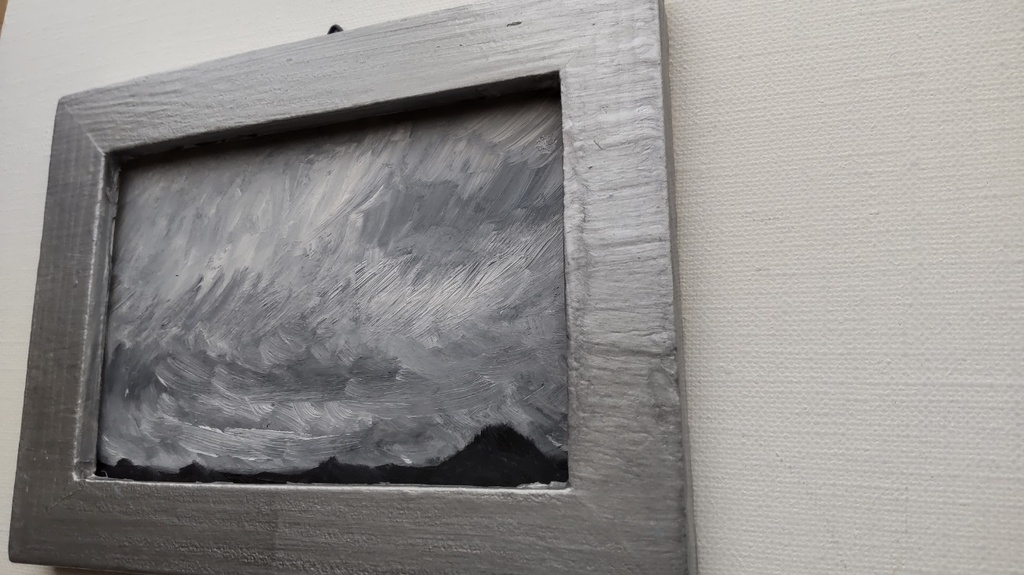 約12×16㎝「見知らぬ風景」油彩画・原画・額装・壁掛け・独立スタンド付き