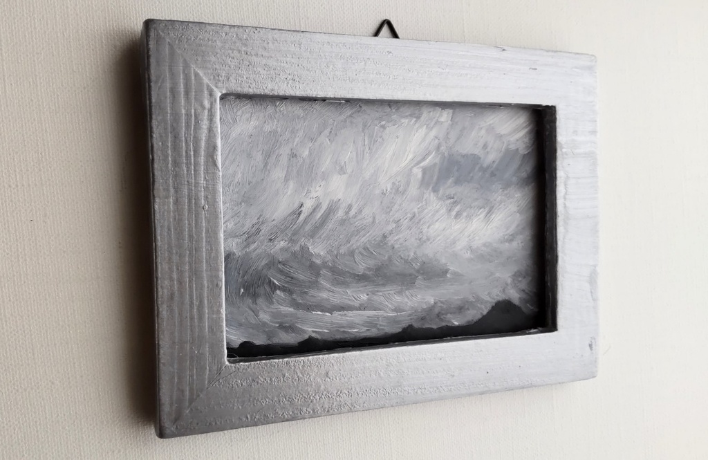 約12×16㎝「見知らぬ風景」油彩画・原画・額装・壁掛け・独立スタンド付き