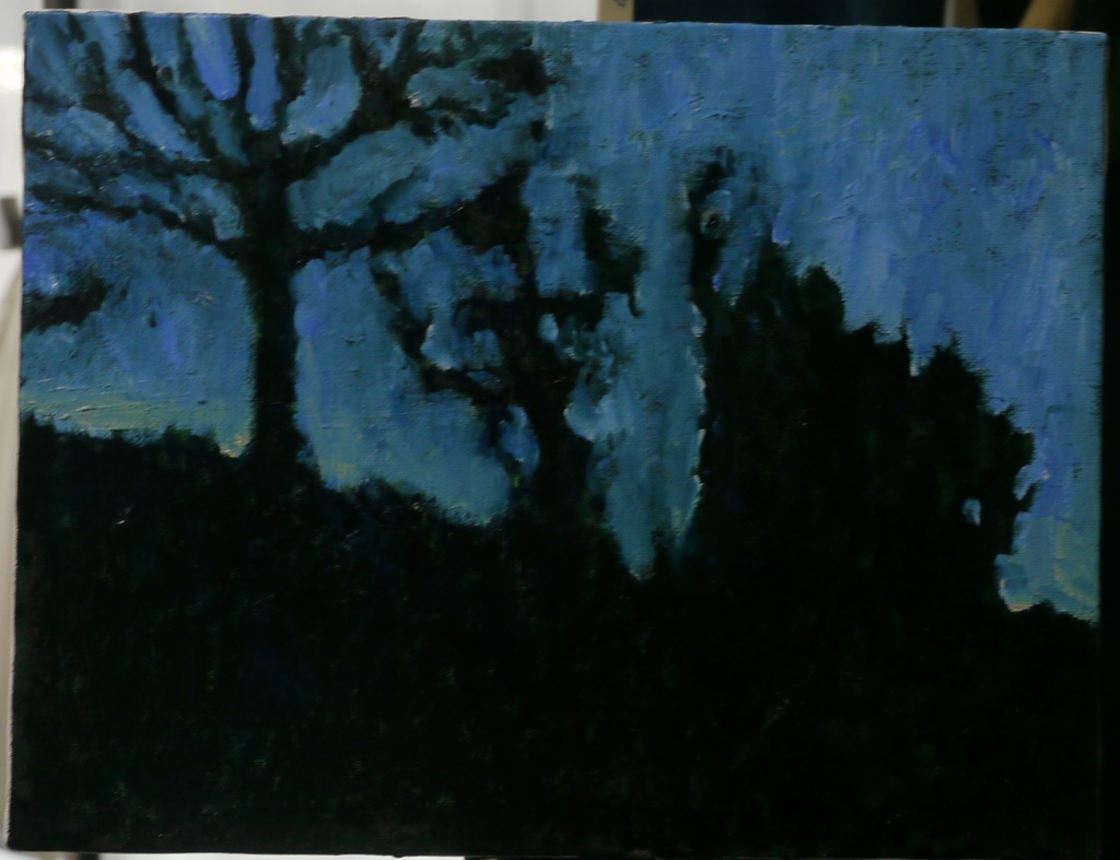 27×34㎝「朝の堤防2」F5・油彩画・原画