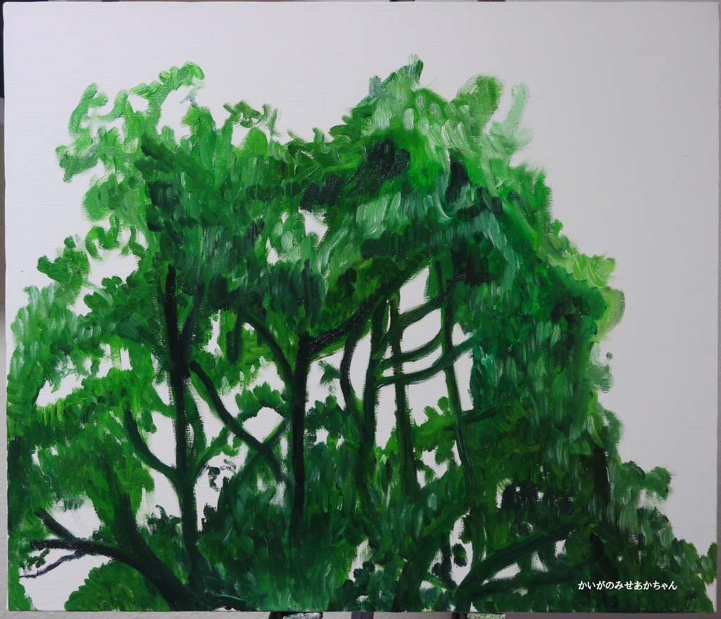 46×53㎝「夏の朝の公園の中の大木の上方部分」F10・油彩・原画