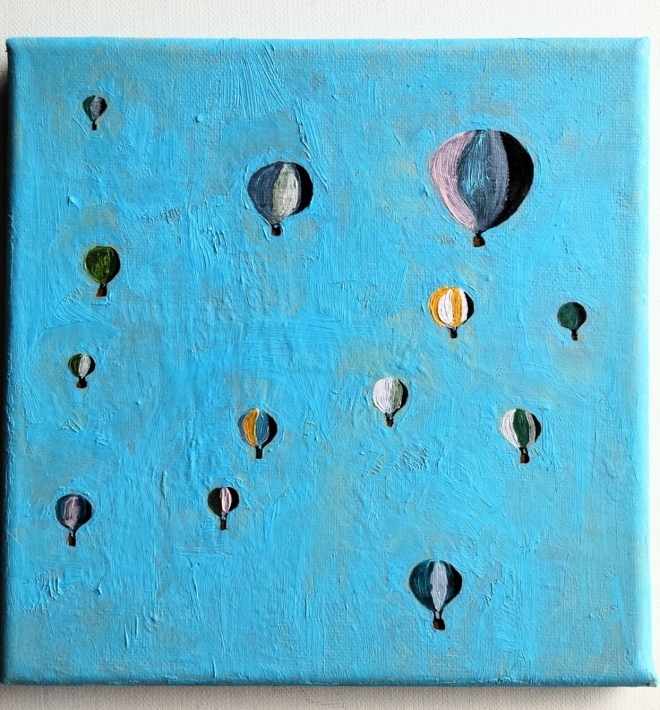 「青空の中の気球の群れ」S0・原画・油彩絵画・裏紐付き