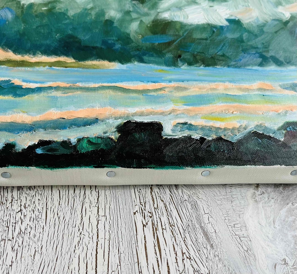 32×41㎝「冬空と民家」F6・油彩・原画 フレーム無し