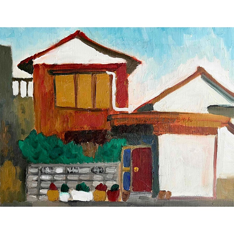 原画・油彩「民家」絵画・F6（32×41㎝）アート・キャンバス