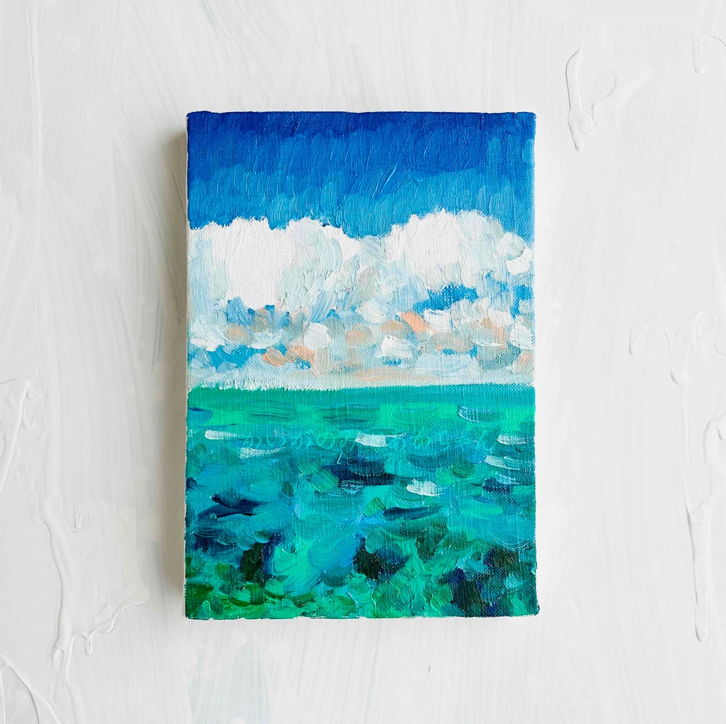 原画「エメナルドグリーンの海　2」サムホール・油彩