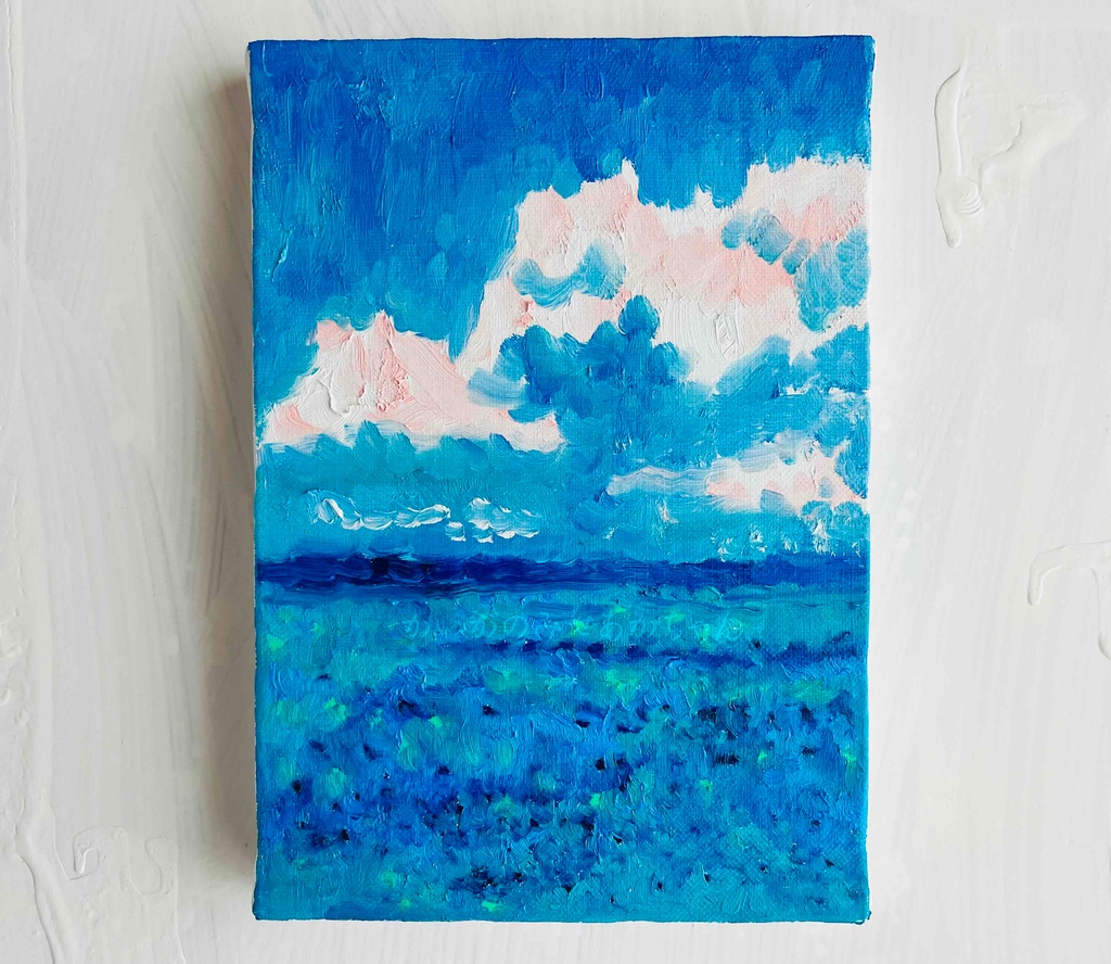 原画「晴れた日の海　５」サムホール・油彩
