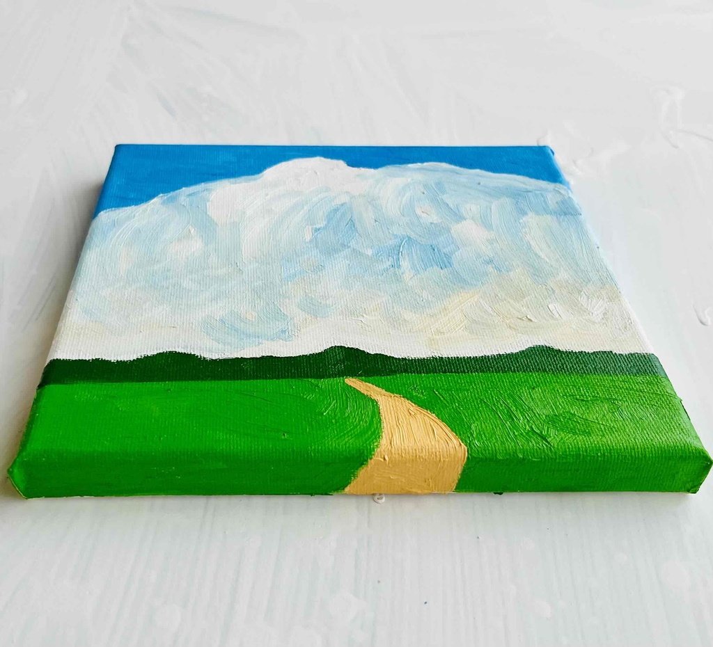 18㎝角「夏雲と田んぼ道 1」油彩・原画・アートパネル・S0