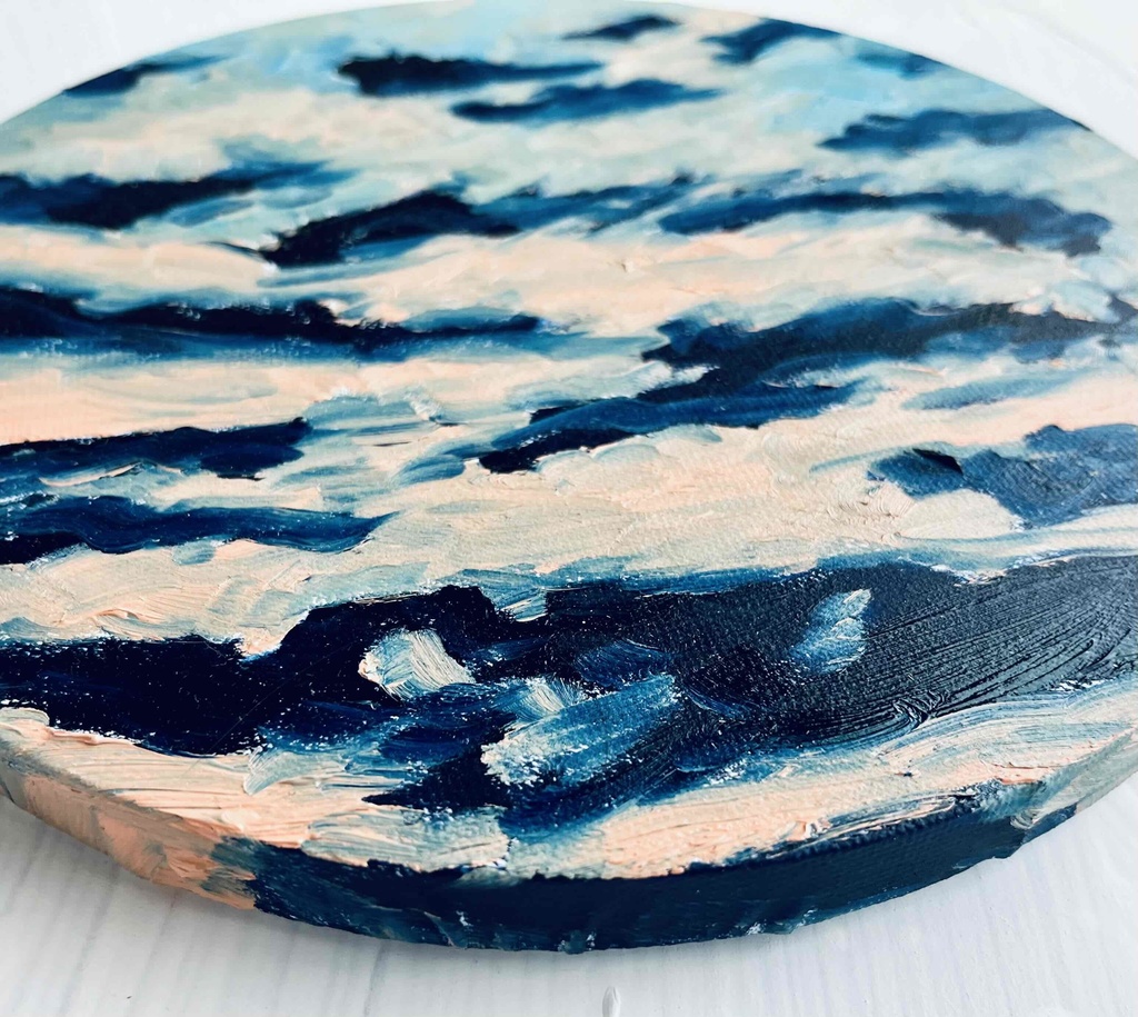 直径25㎝「夕空」油彩・絵画・原画・丸形