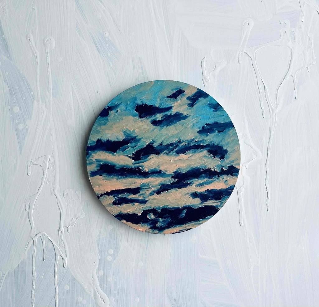 直径25㎝「夕空」油彩・絵画・原画・丸形