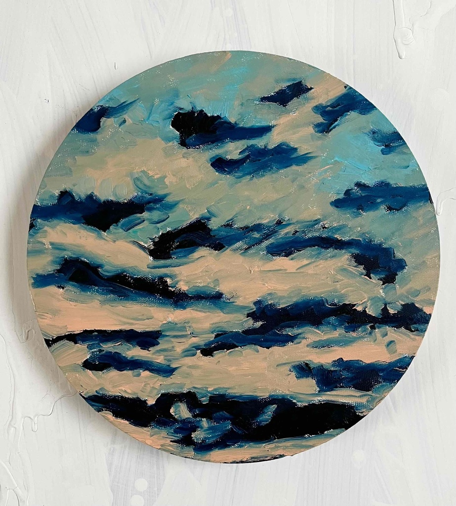 直径25㎝「夕空」油彩・絵画・原画・丸形
