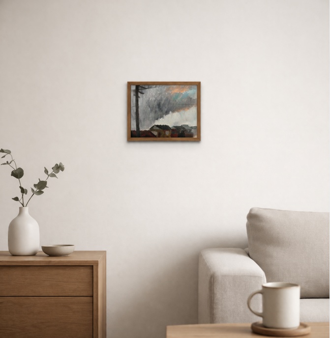 22×27㎝「住宅の在る風景」F3・油彩・原画