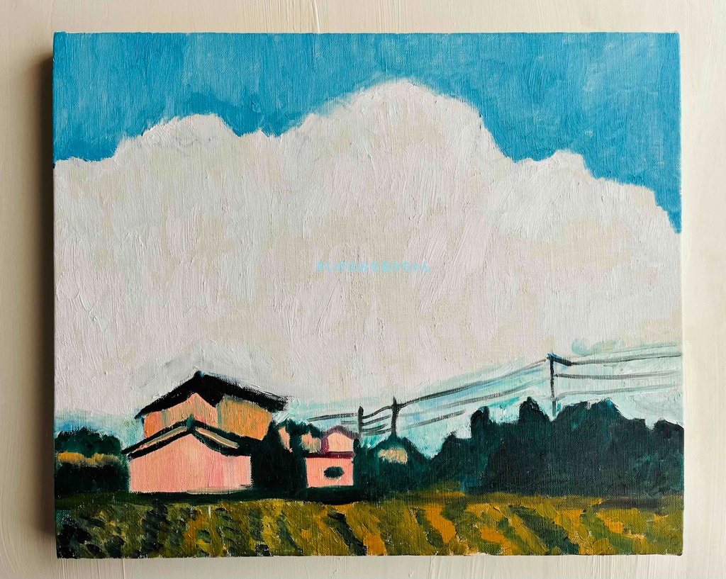 原画「稲刈り後の田園風景２」F8・油彩