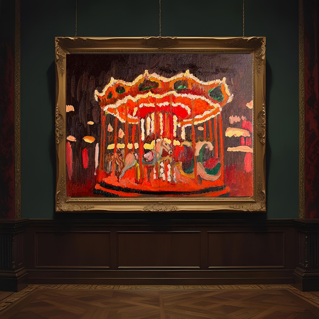 32×41㎝「夜のメリーゴーランド」F6・油彩画・原画