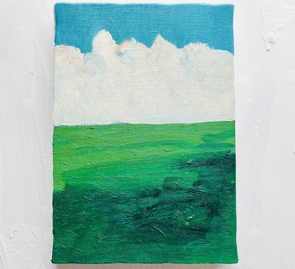 16×23㎝「夏空と草原1」サムホール・油彩・原画
