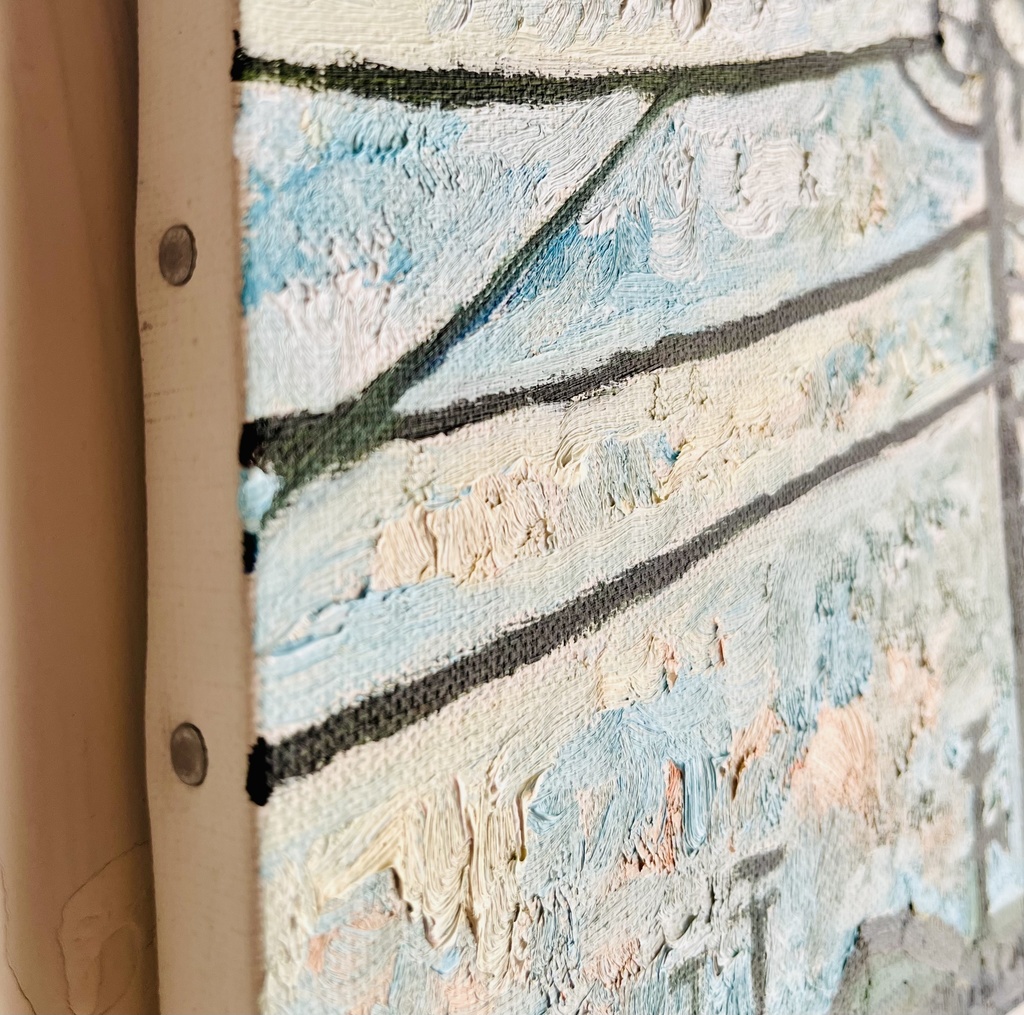 22×27㎝「民家と壮大な雲」F3・油彩・原画 フレーム無し