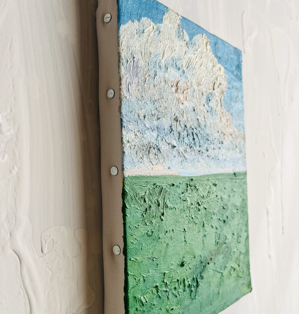 16×23㎝「壮大な雲と草原2」サムホール・油彩・原画