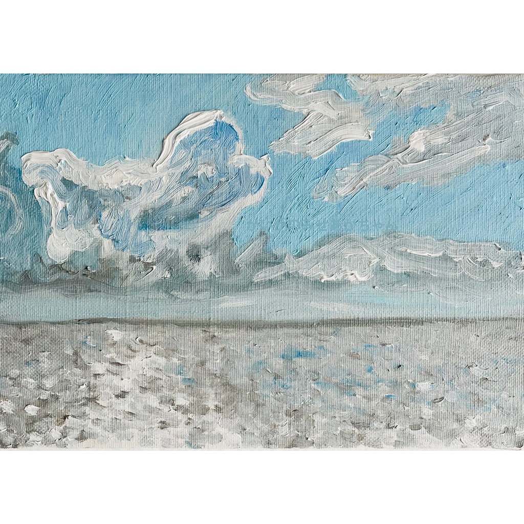 原画・油彩「野生の雲とキラメク海」絵画・サムホール(16×23㎝)アート・キャンバス