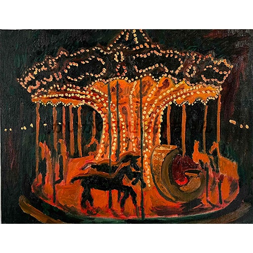 原画・油彩「夜のメリーゴーランド５」絵画・F6（32×41㎝）・アート・キャンバス
