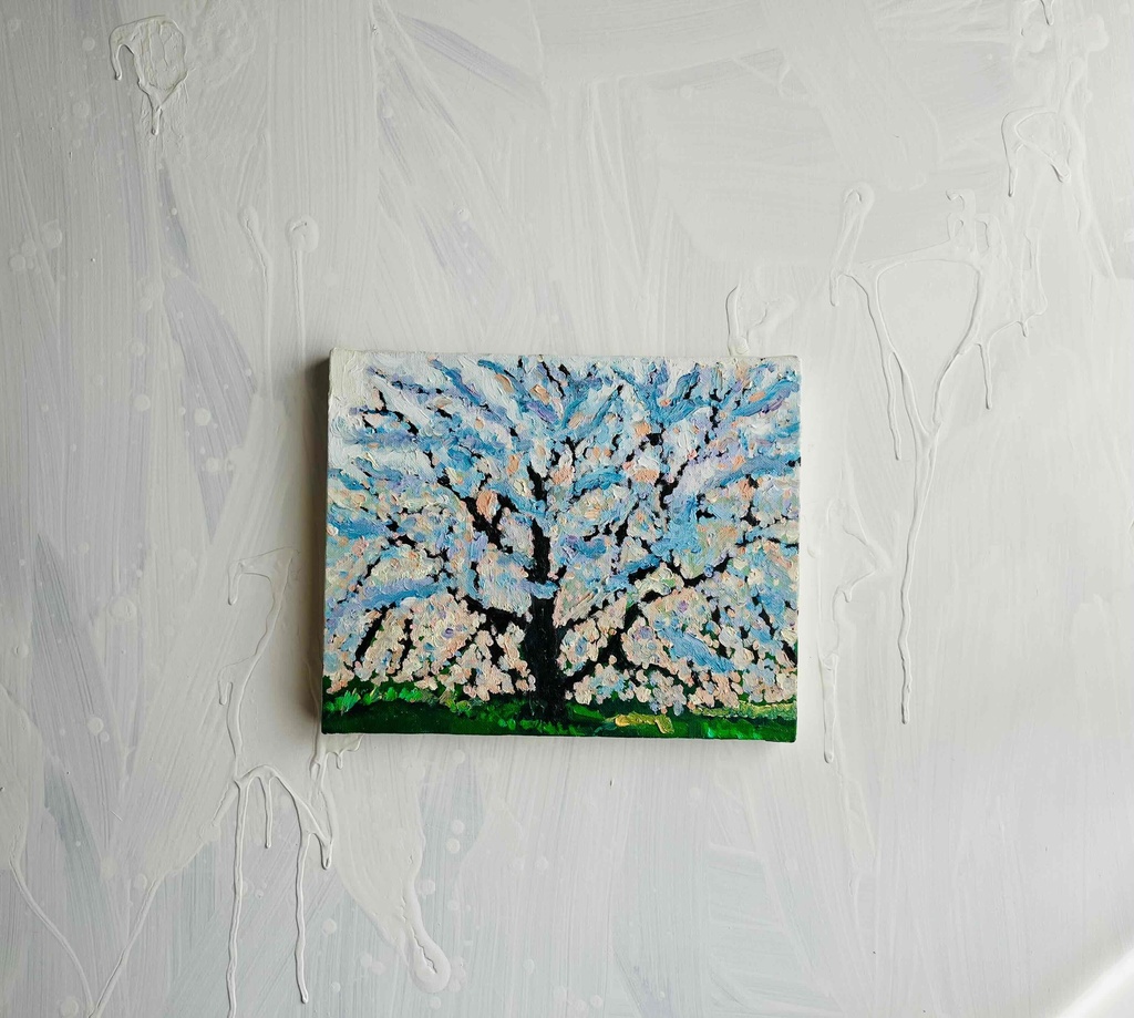 22×27㎝「朝の桜3」油彩・原画・F3