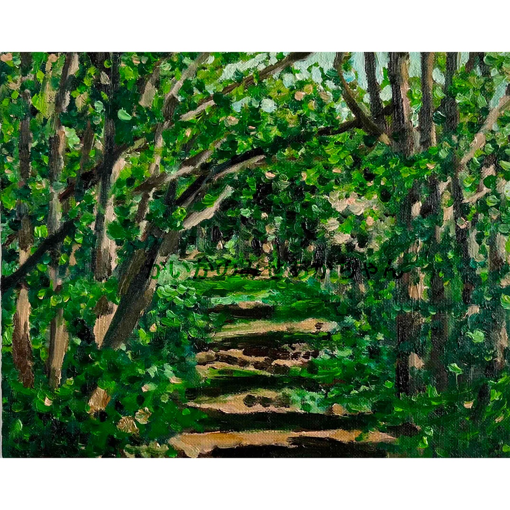 原画・油彩「森の散歩道」絵画・F3（22×27㎝）アート・キャンバス