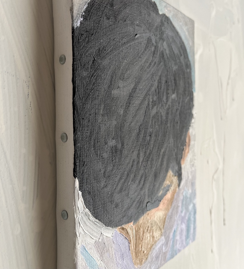 16×23㎝「下を向く男」油彩・原画・サムホールサイズ