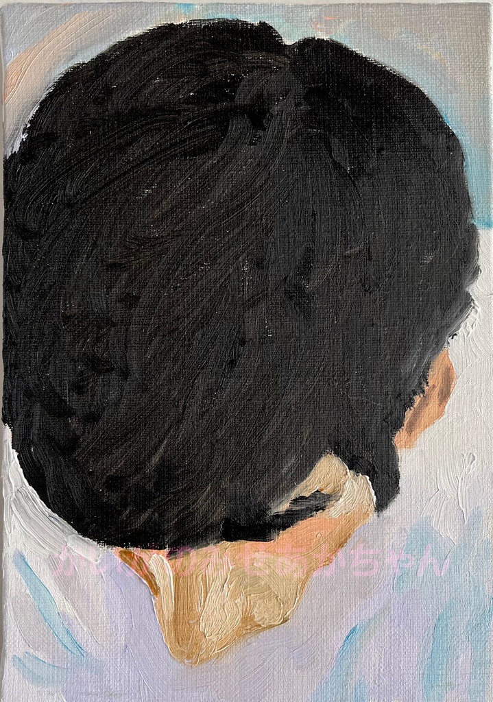 16×23㎝「下を向く男」油彩・原画・サムホールサイズ