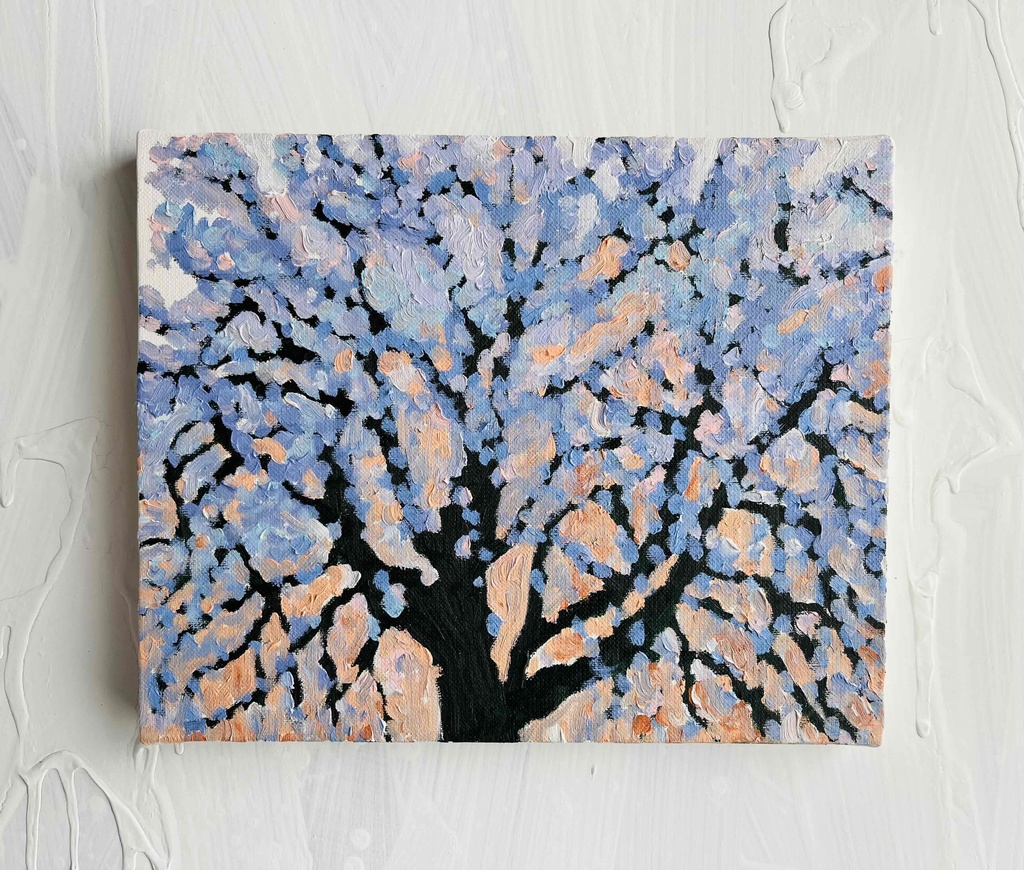 22×27㎝「朝の桜 2025.1-2」油彩・原画・F3