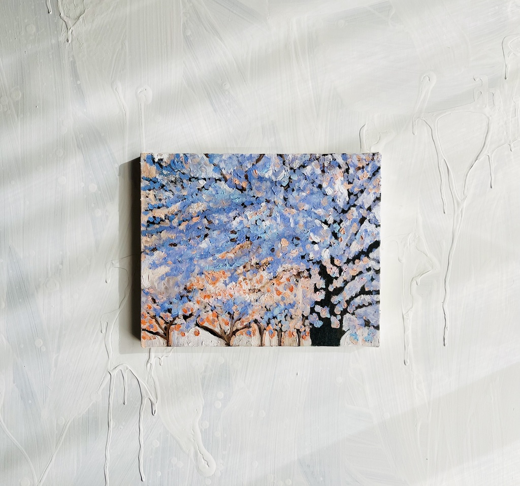 22×27㎝「朝の桜 2025.1-1」油彩・原画・F3