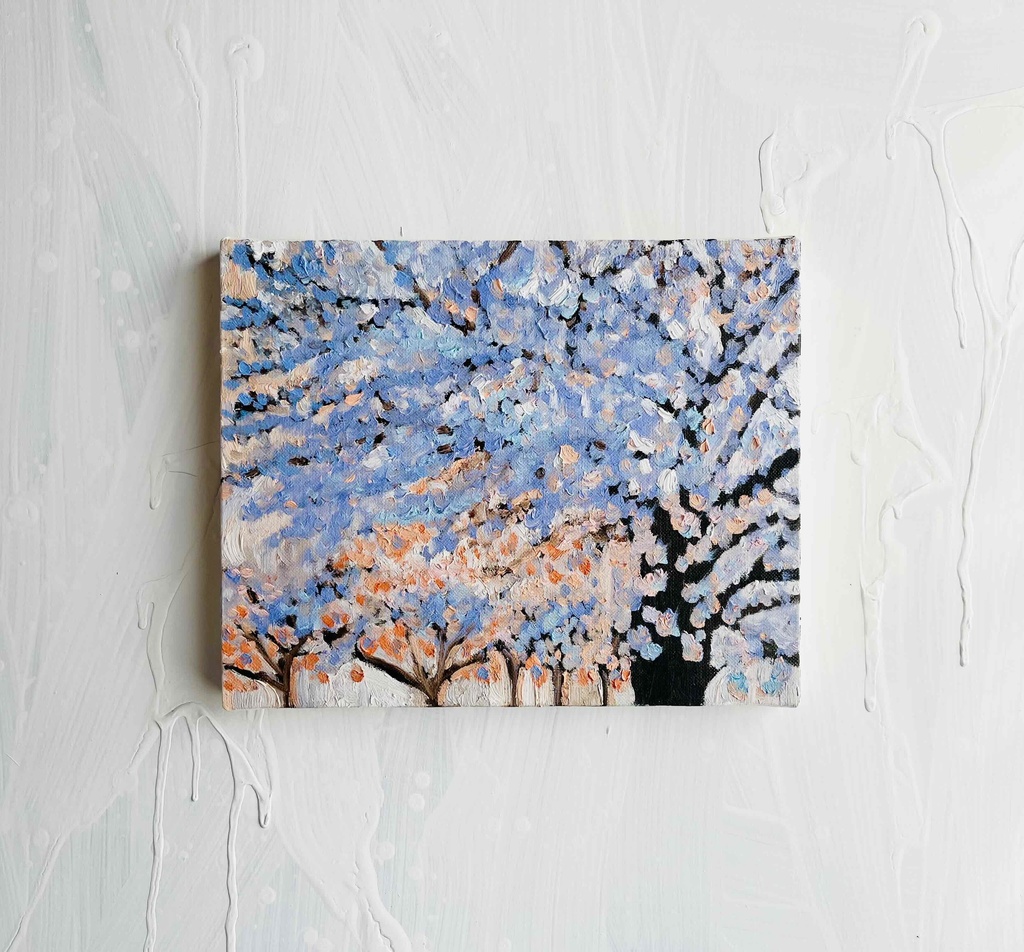 22×27㎝「朝の桜 2025.1-1」油彩・原画・F3