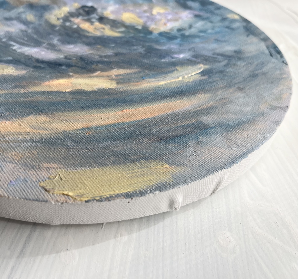 直径25㎝「夕空2」油彩・絵画・原画・丸形・アートパネル