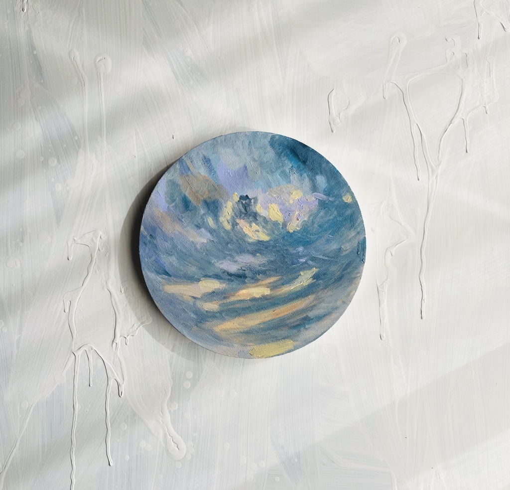 直径25㎝「夕空2」油彩・絵画・原画・丸形・アートパネル