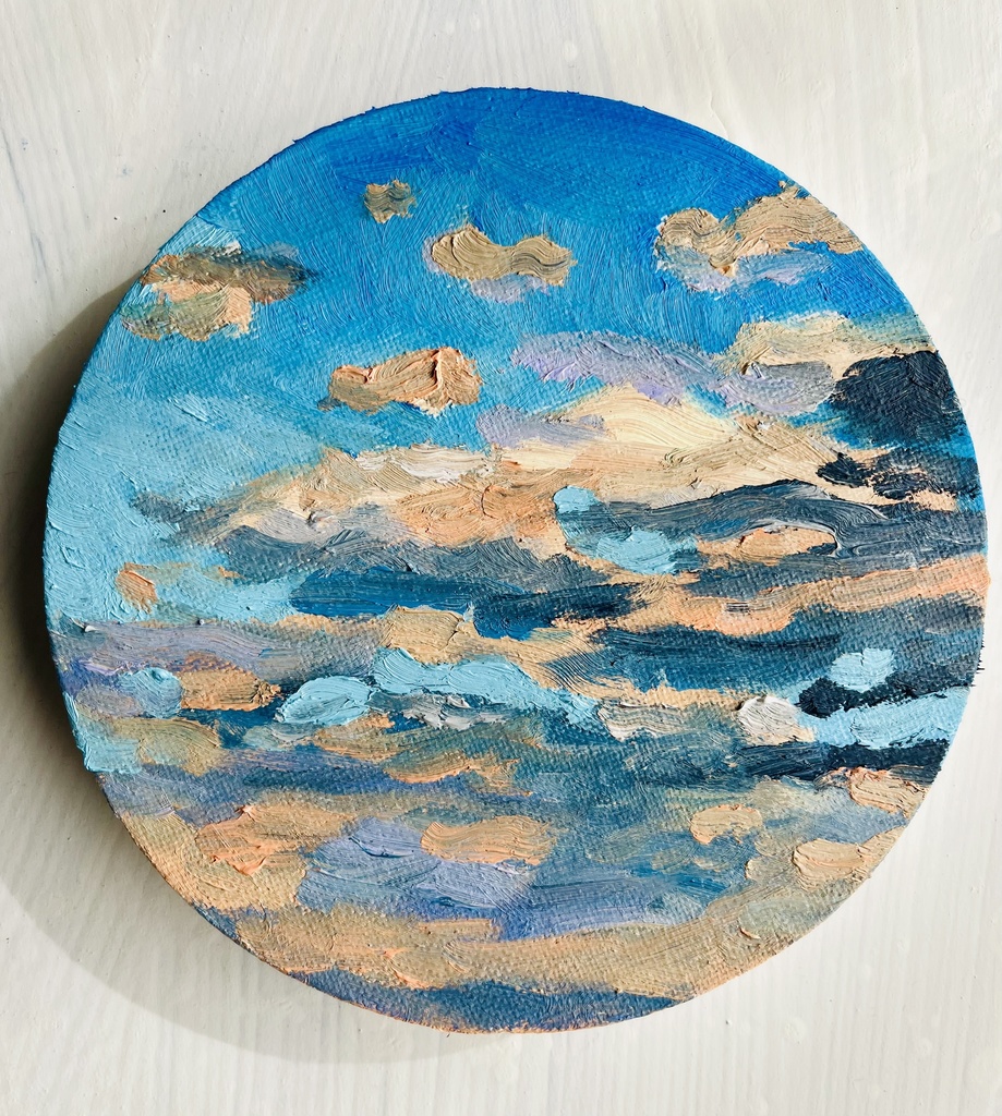 直径15㎝「夕空 20251」油彩・絵画・原画・丸形・アートパネル