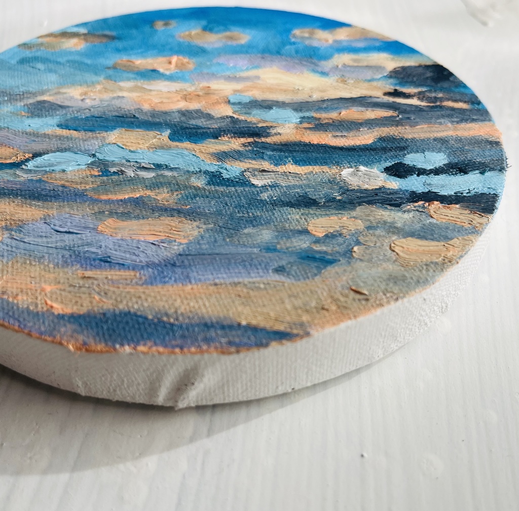 直径15㎝「夕空 20251」油彩・絵画・原画・丸形・アートパネル