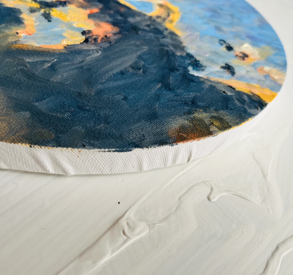 直径30㎝「朝の空 20252」油彩・絵画・原画・丸形・アートパネル