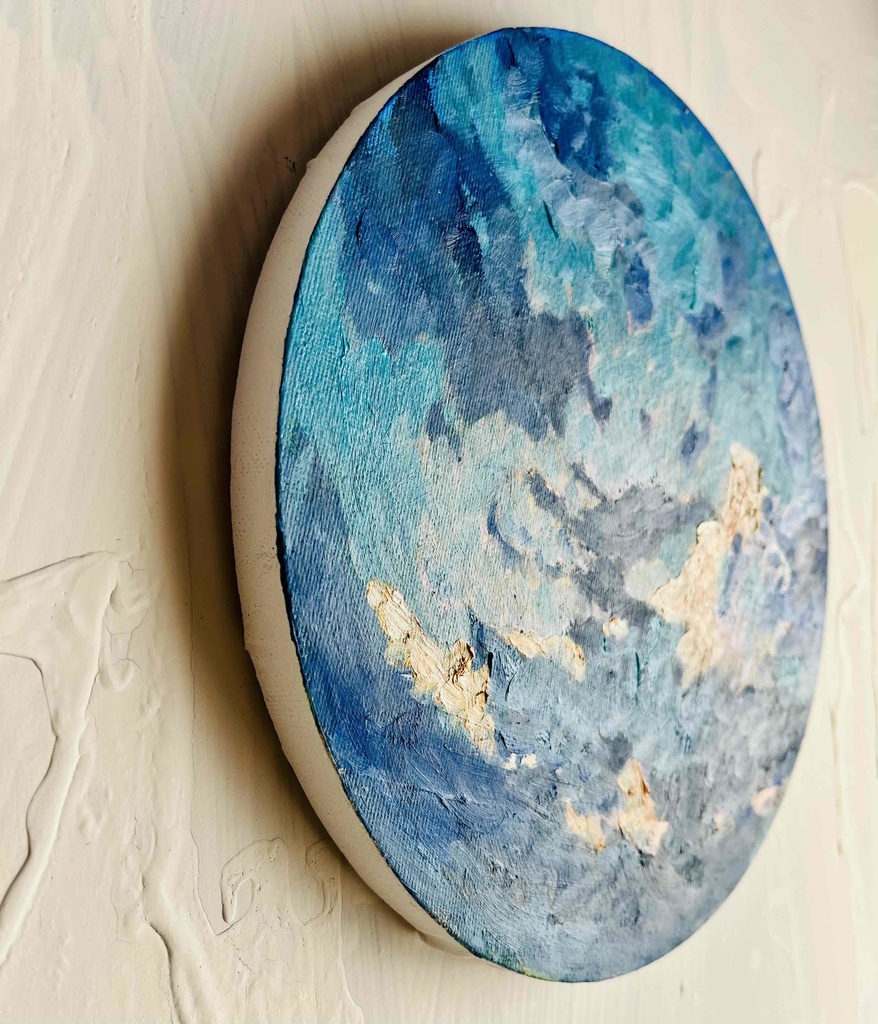 直径25㎝「朝の空 2025-2」油彩・絵画・原画・丸形・アートパネル