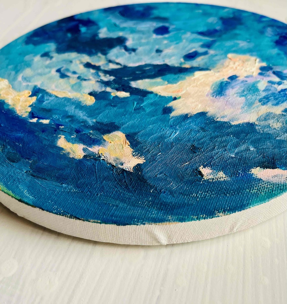 直径25㎝「朝の空 2025-2」油彩・絵画・原画・丸形・アートパネル