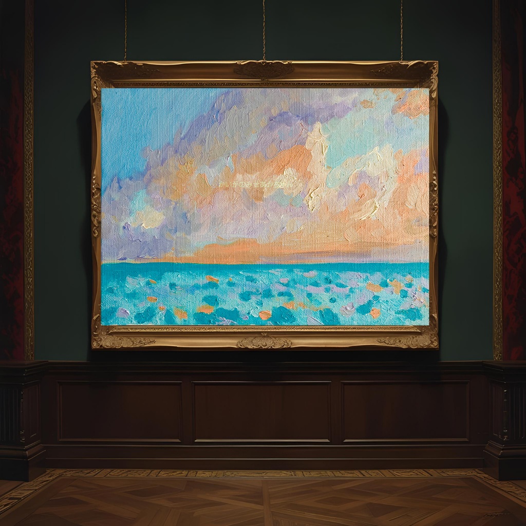 16×23㎝「朝の海 20253」油彩・原画・サムホールサイズ