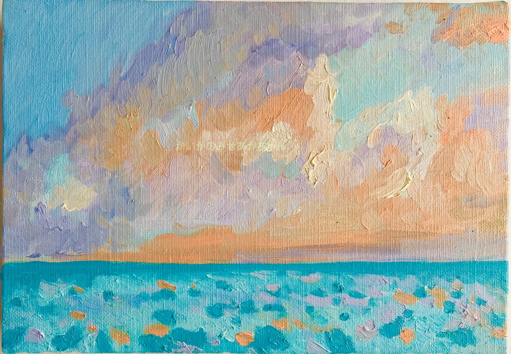 16×23㎝「朝の海 20253」油彩・原画・サムホールサイズ