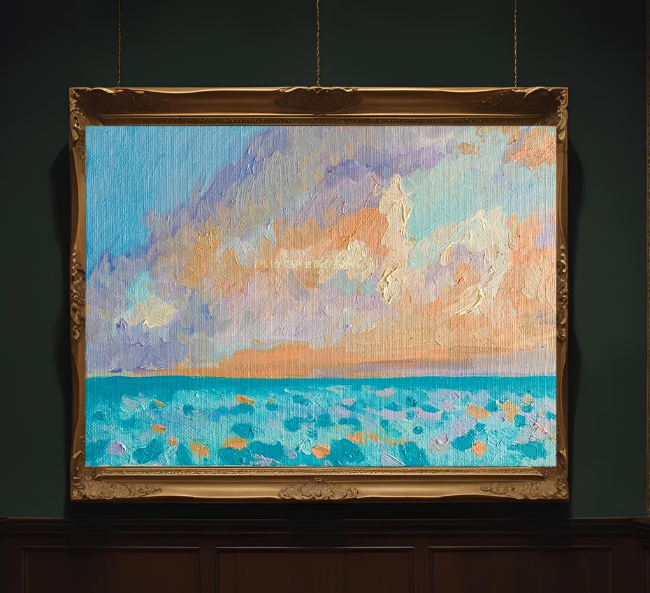 16×23㎝「朝の海 20253」油彩・原画・サムホールサイズ