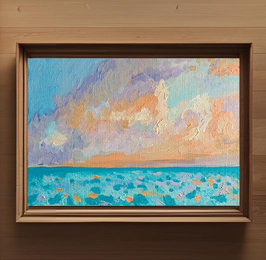 16×23㎝「朝の海 20253」油彩・原画・サムホールサイズ