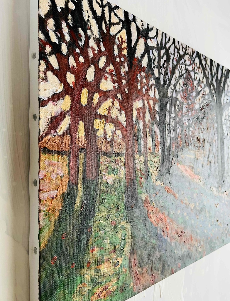 32×41㎝「秋の夕暮れの公園」原画・油彩画・F6