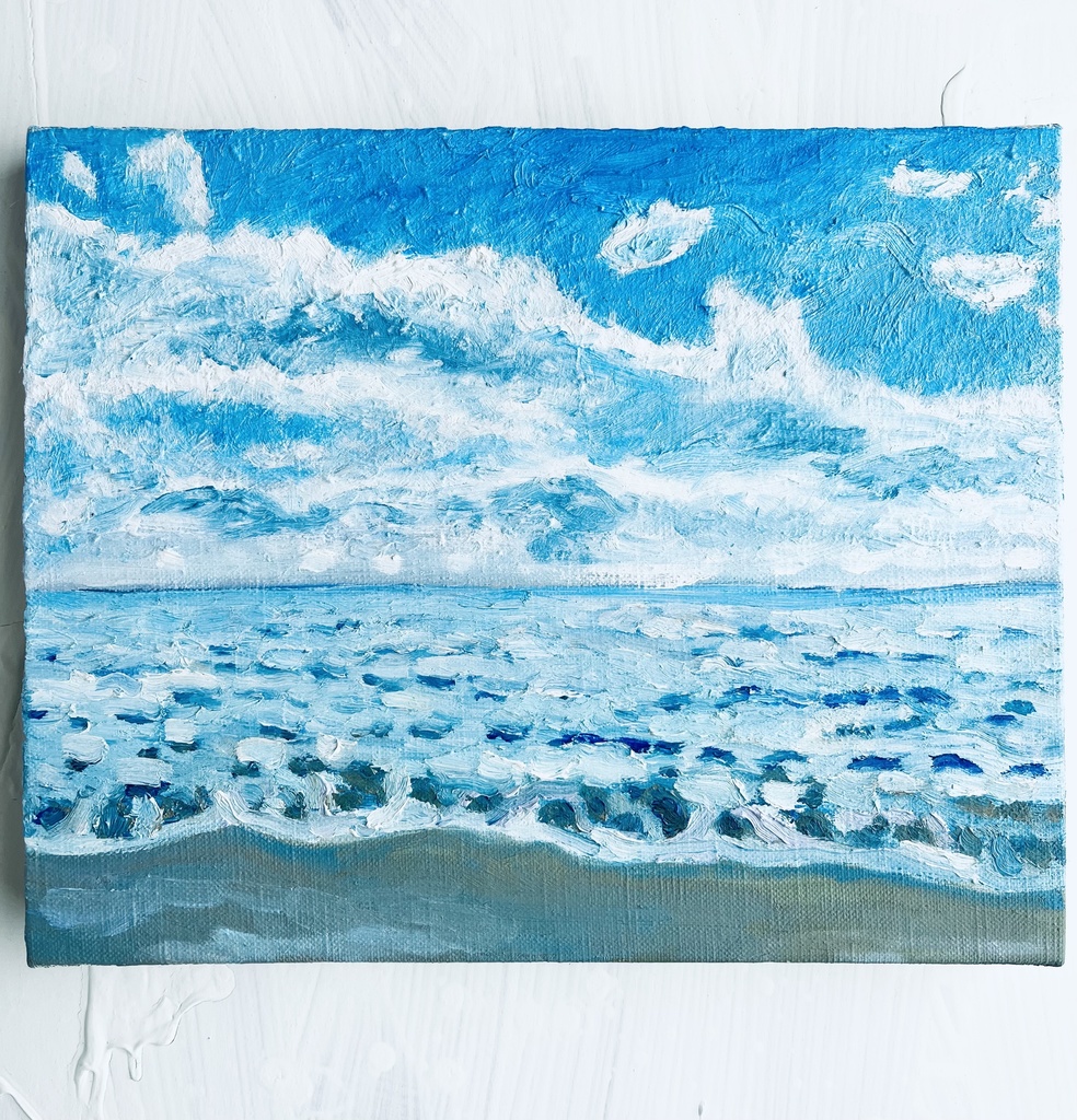 22×27㎝「朝の走快な海　20254」油彩・原画・F3