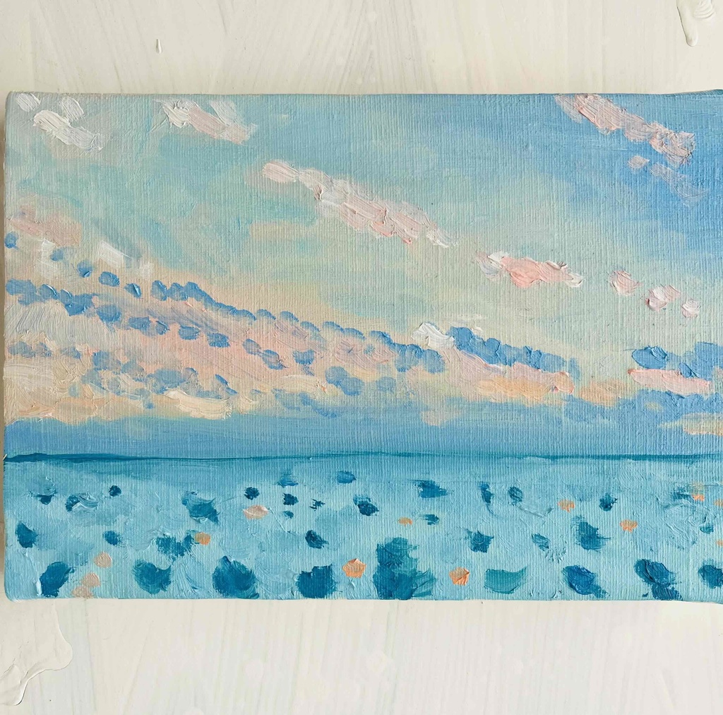 16×23㎝「朝の優しい海　20254」油彩・原画・サムホールサイズ