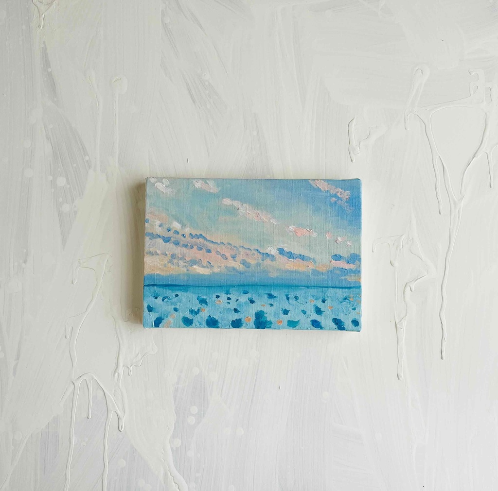 16×23㎝「朝の優しい海 20254」油彩・原画・サムホールサイズ