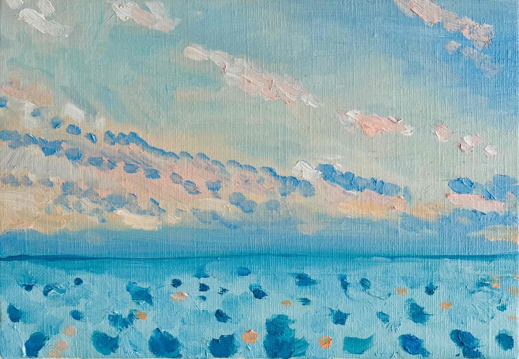 16×23㎝「朝の優しい海 20254」油彩・原画・サムホールサイズ