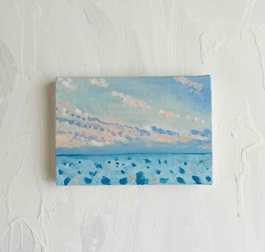 16×23㎝「朝の優しい海 20254」油彩・原画・サムホールサイズ