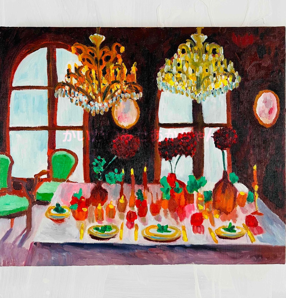 38×46㎝「西洋式テーブルA」F8・原画・油彩
