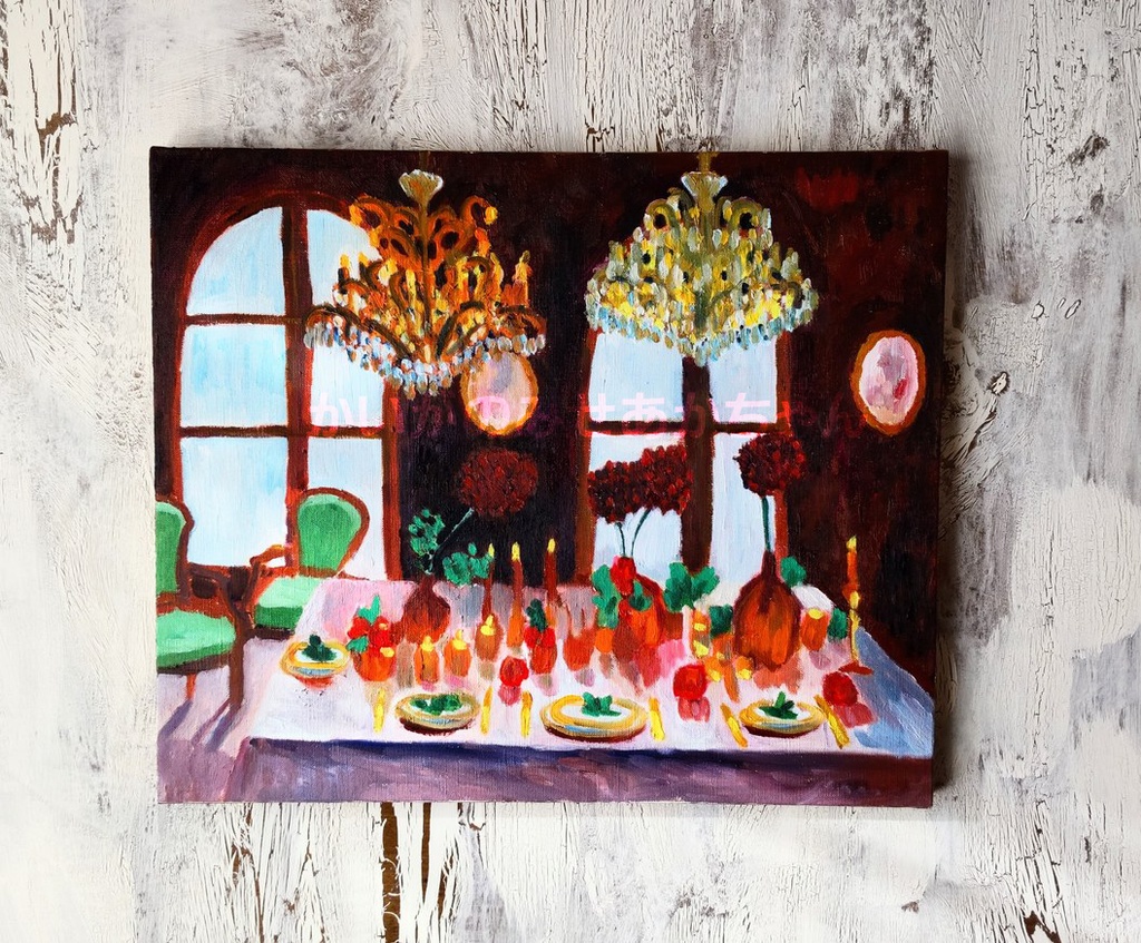 38×46㎝「西洋式テーブルA」F8・原画・油彩