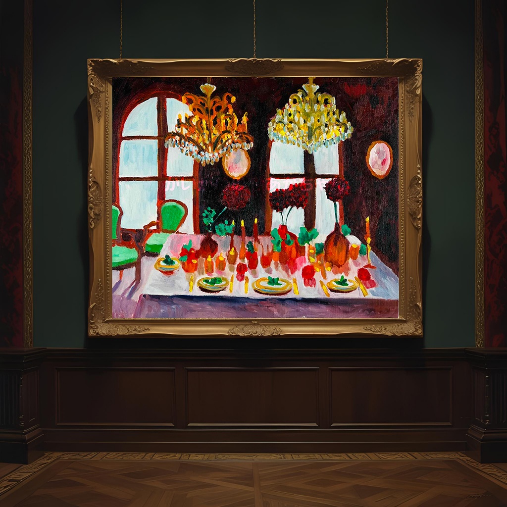 38×46㎝「西洋式テーブルA」F8・原画・油彩